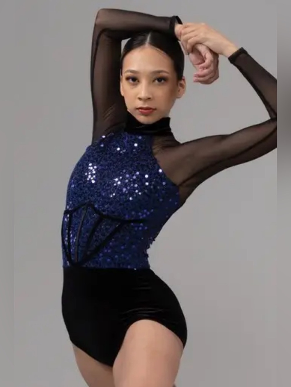 Weissman Sequin Metallic Caged Waist Leotard Size M Navy/Black